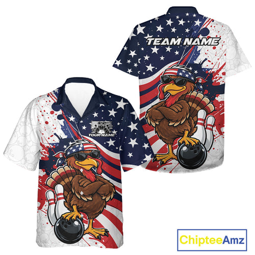 Splatter American Flag Custom Funny Patriotic Turkey Bowling And Button Up Shirt, Team Uniform