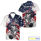 Splatter American Flag Custom Funny Patriotic Wolf Bowling And Button Up Shirt, Team Uniform