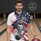 Splatter American Flag Custom Funny Patriotic Wolf Bowling Polo Shirt, Team Uniform