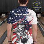 Splatter American Flag Custom Funny Patriotic Wolf Bowling Polo Shirt, Team Uniform