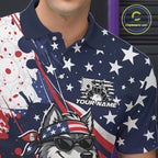 Splatter American Flag Custom Funny Patriotic Wolf Bowling Polo Shirt, Team Uniform