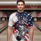 Splatter American Flag Custom Funny Patriotic Wolf Bowling Quarter Zip Shirt, Team Uniform