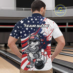 Splatter American Flag Custom Funny Patriotic Wolf Bowling Quarter Zip Shirt, Team Uniform