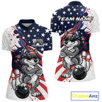 Splatter American Flag Custom Funny Patriotic Wolf Bowling Quarter-Zip Shirt
