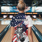 Splatter American Flag Custom Funny Patriotic Wolf Bowling Quarter-Zip Shirt