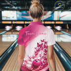 Custom Pink Butterfly Bowling Polo Shirts, Bowling Team Jerseys