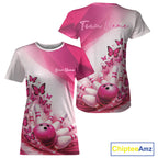 Custom Pink Butterfly Bowling T-Shirts, Bowling Team Jerseys