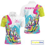Custom Colorful Flame Bowling Casual Polo Shirt, Bowling Team League Shirt