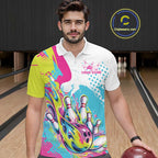Custom Colorful Flame Bowling Casual Polo Shirt, Bowling Team League Shirt