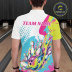 Custom Colorful Flame Bowling Casual Polo Shirt, Bowling Team League Shirt