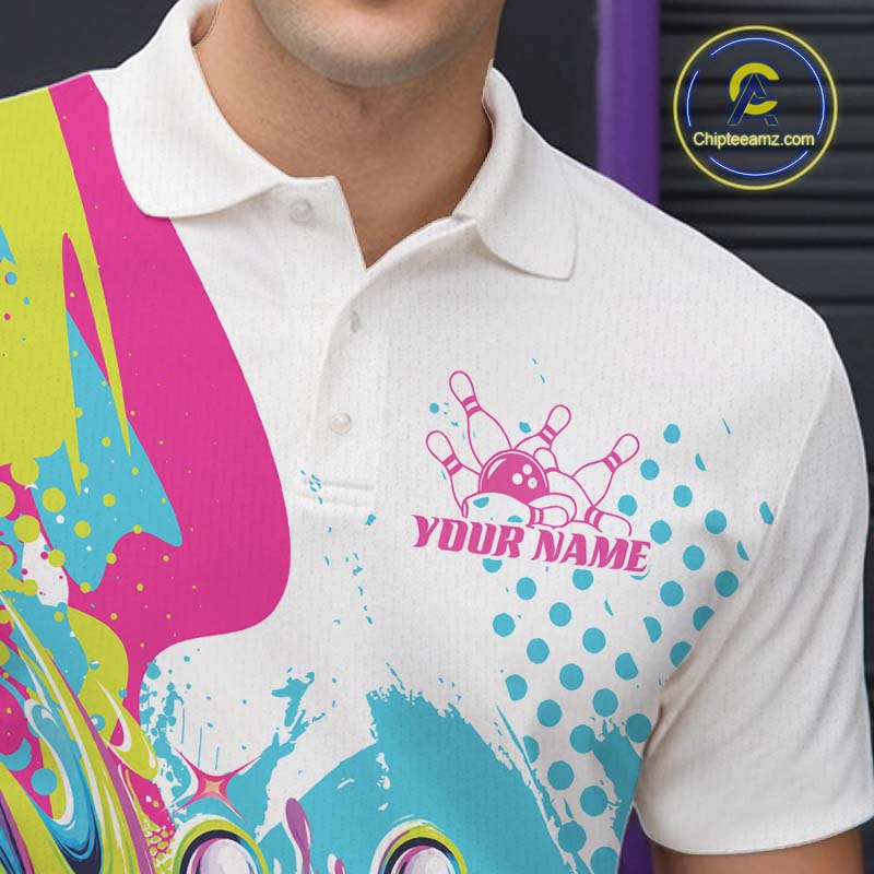Custom Colorful Flame Bowling Casual Polo Shirt, Bowling Team League Shirt