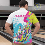Custom Colorful Flame Bowling Casual Quarter Zip Shirt, Bowling Team League Shirt
