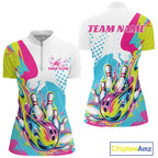 Custom Colorful Flame Bowling Casual Quarter-Zip Shirt, Bowling Team League Shirt