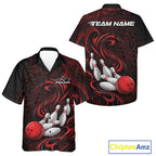 Custom Black And Red Tribal Flame And Bowling Team Shirt, Polygonal Bowling Jerseys