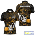 Custom Black And Yellow Tribal Flame Bowling Team Shirt, Polygonal Bowling Jerseys