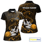 Custom Black And Yellow Tribal Flame Bowling Team Shirt, Polygonal Bowling Jerseys