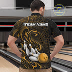 Custom Black And Yellow Tribal Flame Bowling Team Shirt, Polygonal Bowling Jerseys