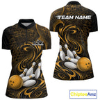 Custom Black And Yellow Tribal Flame Bowling Team Shirt, Polygonal Bowling Jerseys