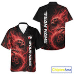 Custom Red Flame Skull Bowling And Hawaiian Shirts, Gothic Halloween Team Bowling Outfit