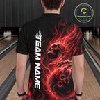 Custom Red Flame Skull Bowling Polo Shirts, Gothic Halloween Team Bowling Outfit