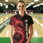 Custom Red Flame Skull Bowling Polo Shirts, Gothic Halloween Team Bowling Outfit