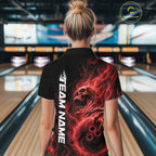 Custom Red Flame Skull Bowling Polo Shirts, Gothic Halloween Team Bowling Outfit