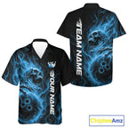 Custom Blue Flame Skull Bowling And Hawaiian Shirts, Gothic Halloween Team Bowling Outfit
