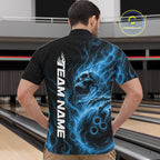 Custom Blue Flame Skull Bowling Quarter-Zip Shirts, Gothic Halloween Team Bowling Outfit