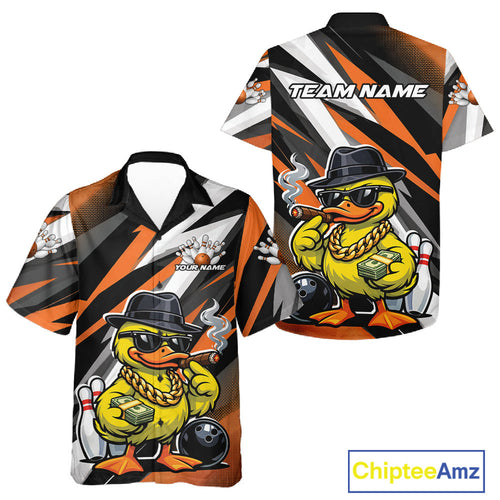 Custom Funny Yellow Boss Duck Bowling And Hawaiian Shirt, Cool Duck Bowling Team Jerseys