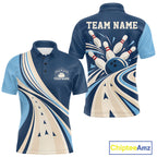 Custom Blue Classic Retro Bowling Team Polo Shirt, Bowling League Shirt Uniform