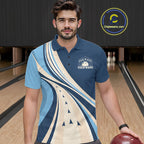 Custom Blue Classic Retro Bowling Team Polo Shirt, Bowling League Shirt Uniform
