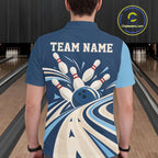 Custom Blue Classic Retro Bowling Team Polo Shirt, Bowling League Shirt Uniform