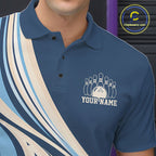 Custom Blue Classic Retro Bowling Team Polo Shirt, Bowling League Shirt Uniform