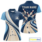 Custom Blue Classic Retro Bowling Team Polo Shirt, Bowling League Shirt Uniform
