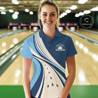 Custom Blue Classic Retro Bowling Team Polo Shirt, Bowling League Shirt Uniform