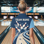Custom Blue Classic Retro Bowling Team Polo Shirt, Bowling League Shirt Uniform