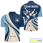 Custom Blue Classic Retro Bowling Team Quarter Zip Shirt, Bowling League Shirt Uniform