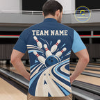 Custom Blue Classic Retro Bowling Team Quarter Zip Shirt, Bowling League Shirt Uniform