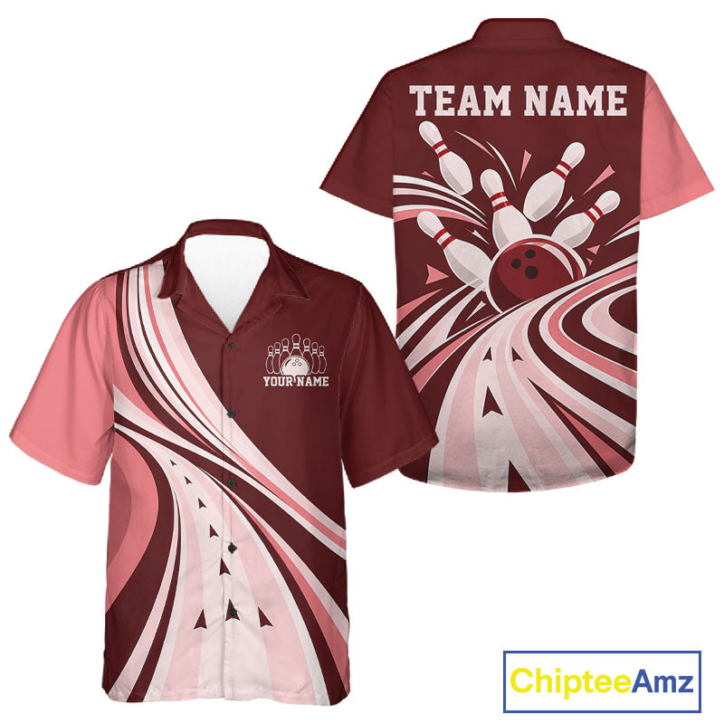 Custom Burgundy Red Classic Retro Bowling Team And Button Up Shirt, Bowling League Shirt