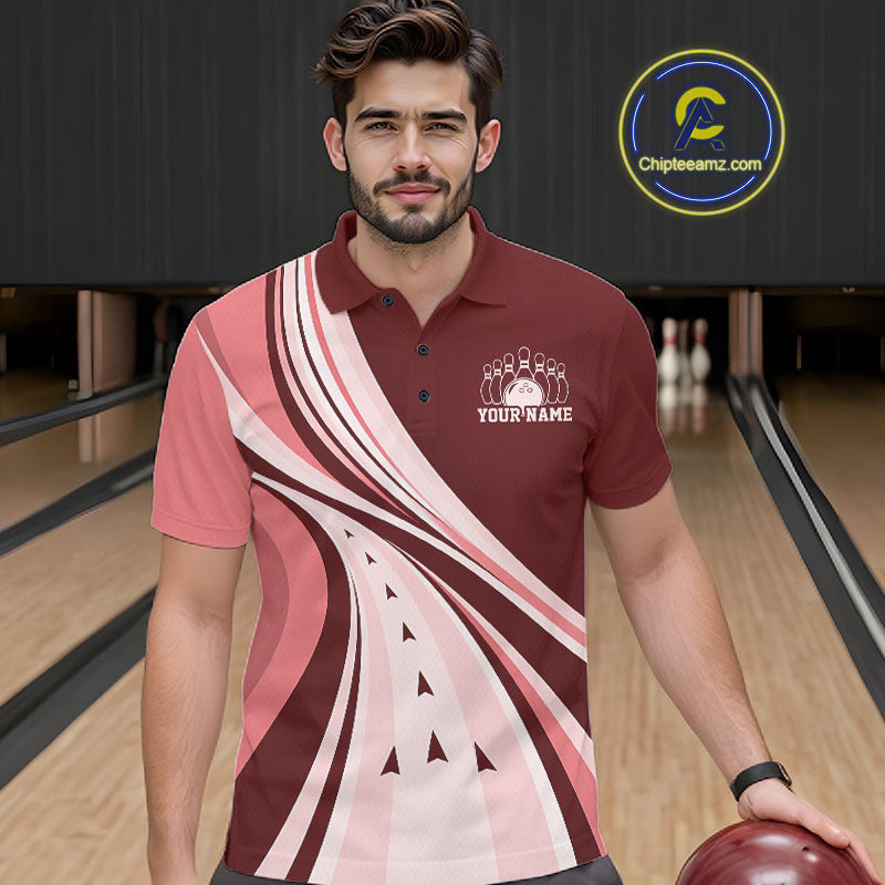 Custom Burgundy Red Classic Retro Bowling Team Polo Shirt, Bowling League Shirt