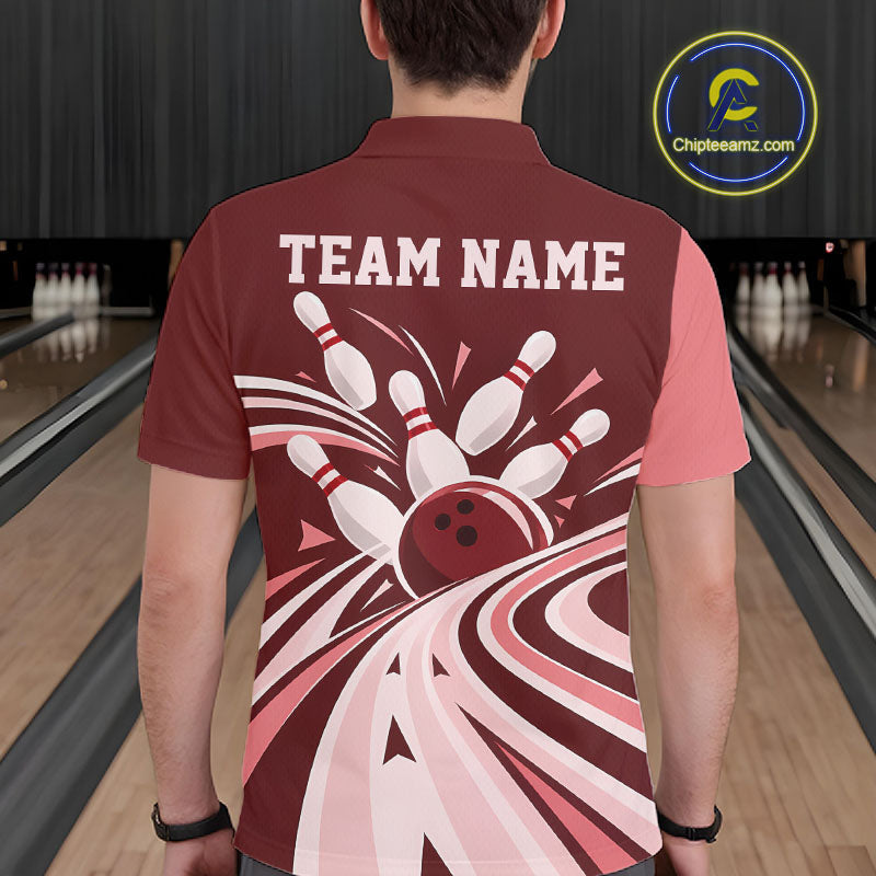 Custom Burgundy Red Classic Retro Bowling Team Polo Shirt, Bowling League Shirt