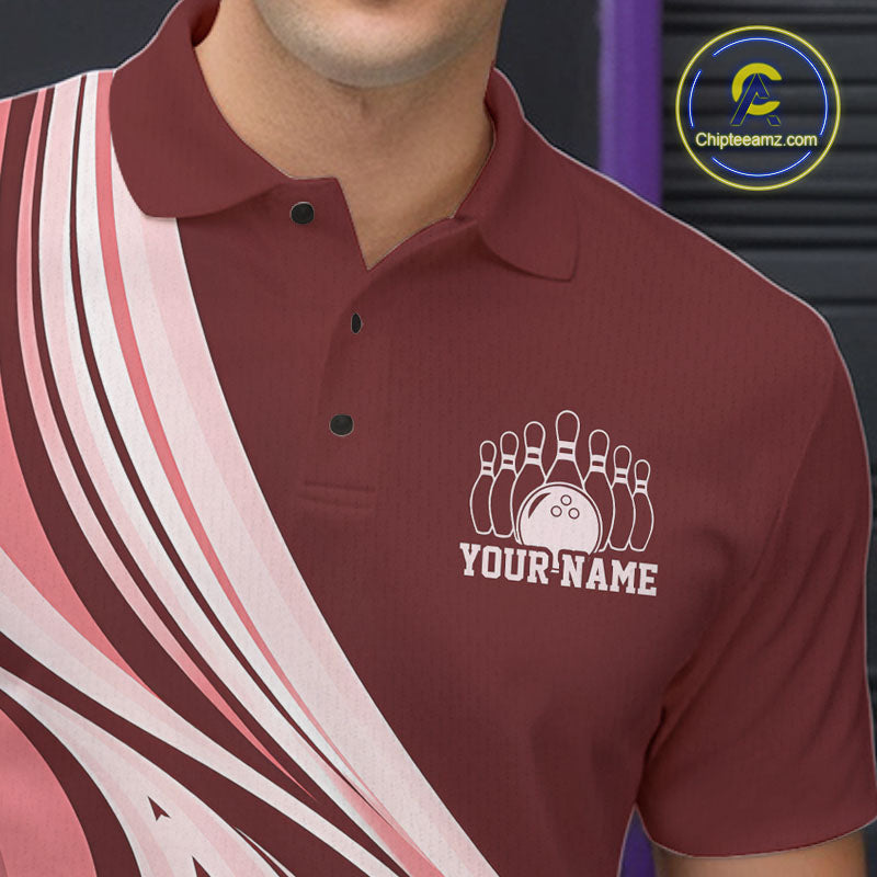 Custom Burgundy Red Classic Retro Bowling Team Polo Shirt, Bowling League Shirt