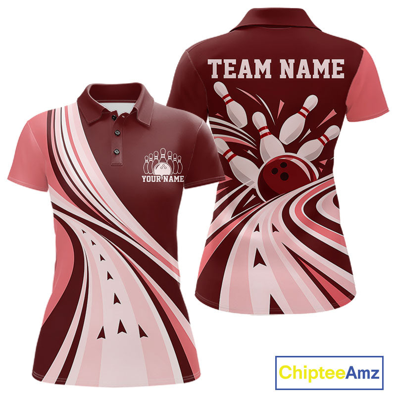 Custom Burgundy Red Classic Retro Bowling Team Polo Shirt, Bowling League Shirt