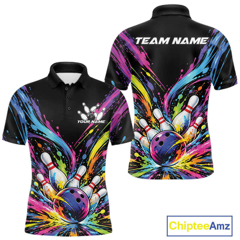 Custom Colorful Splatter Polo Bowling Shirt, Bowling League Matching Team Shirt