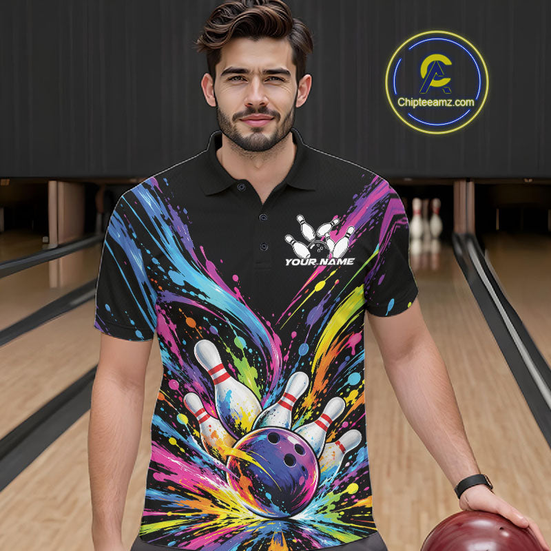 Custom Colorful Splatter Polo Bowling Shirt, Bowling League Matching Team Shirt