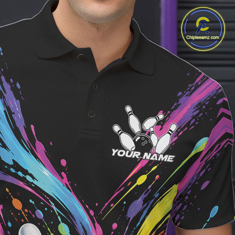Custom Colorful Splatter Polo Bowling Shirt, Bowling League Matching Team Shirt
