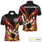 Custom Red Orange Splatter Polo Bowling Shirt, Bowling League Matching Team Shirt