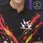 Custom Red Orange Splatter Polo Bowling Shirt, Bowling League Matching Team Shirt