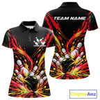 Custom Red Orange Splatter Polo Bowling Shirt, Bowling League Matching Team Shirt