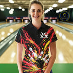 Custom Red Orange Splatter Polo Bowling Shirt, Bowling League Matching Team Shirt